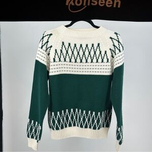 Vintage Men’s Small JCPenney Green and White Crewneck‎ Sweater Nordic
